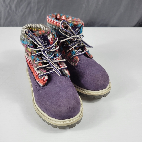 Timberland Roll Top Toddler's Size 8 Purple Suede Knit Top Boots 9785R Shoes - Picture 1 of 9
